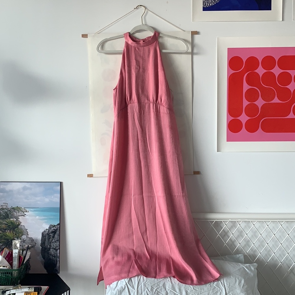 Zara Pink Satin Halter Dress - Picture 2 of 6